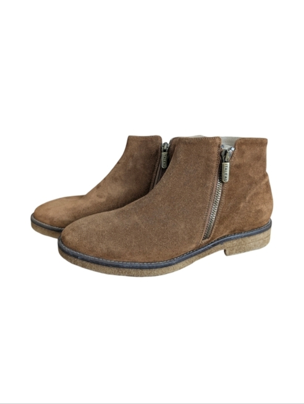 ITALEAU Suede Chelsea Boots Handmade in Italy Camel Gum Sole Minimalist Size 8